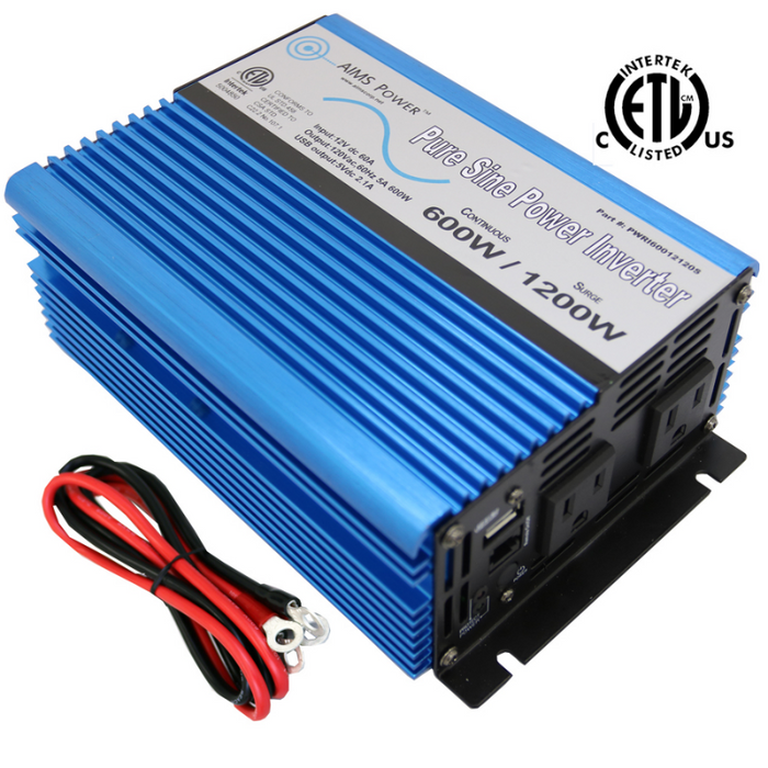 AIMS Power 600 Watt Pure Sine Inverter 12 Volt