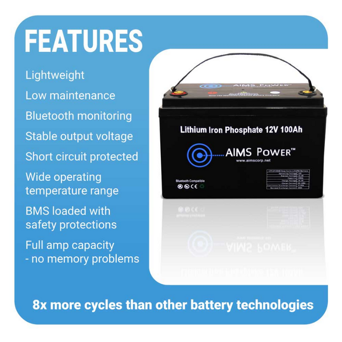 AIMS Power Lithium Battery 12V 100Ah LiFePO4 Lithium Iron Phosphate with Bluetooth Monitoring