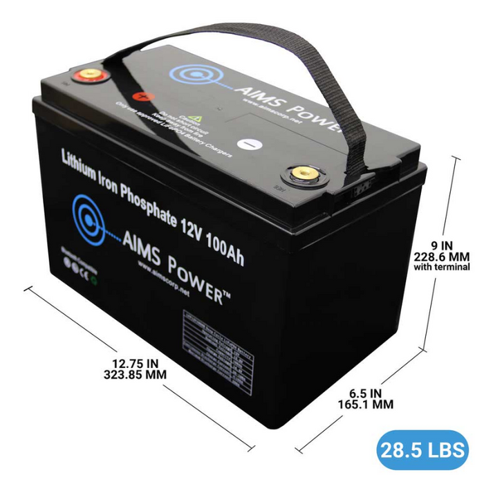 AIMS Power Lithium Battery 12V 100Ah LiFePO4 Lithium Iron Phosphate with Bluetooth Monitoring