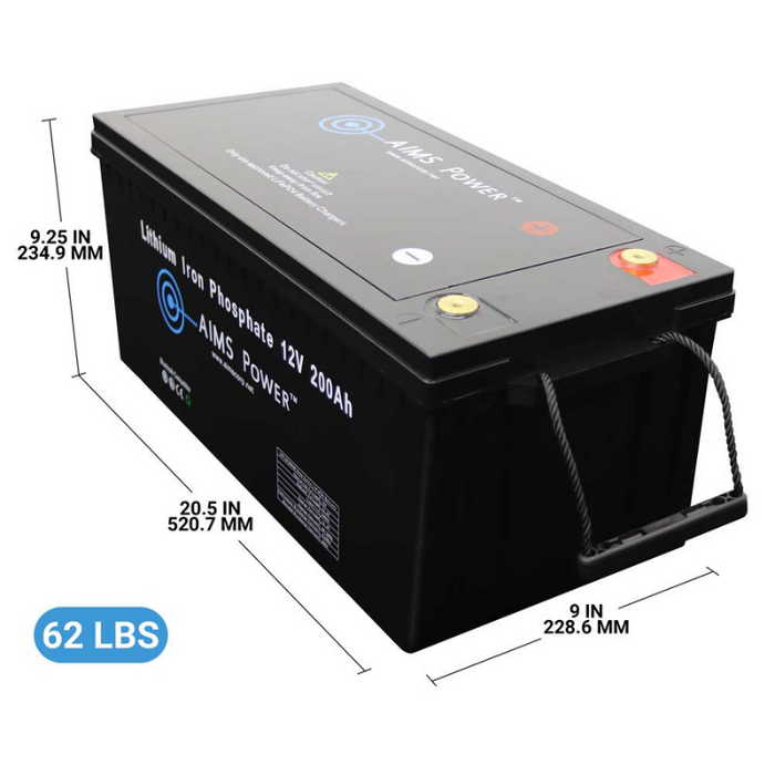 AIMS Power Lithium Battery 12V 200Ah LiFePO4 Lithium Iron Phosphate with Bluetooth Monitoring