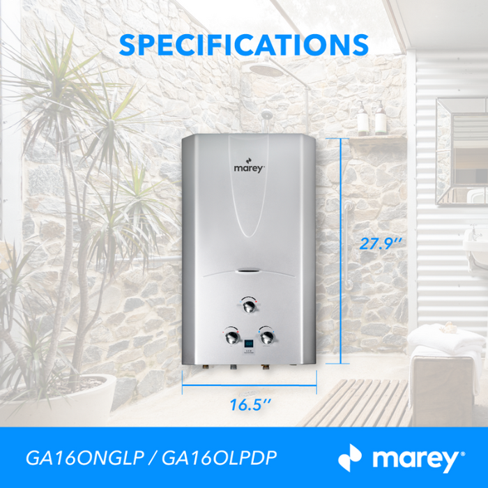 Marey 16 Liter Liquid Propane Gas Tankless Water Heater - GA16OLPDP