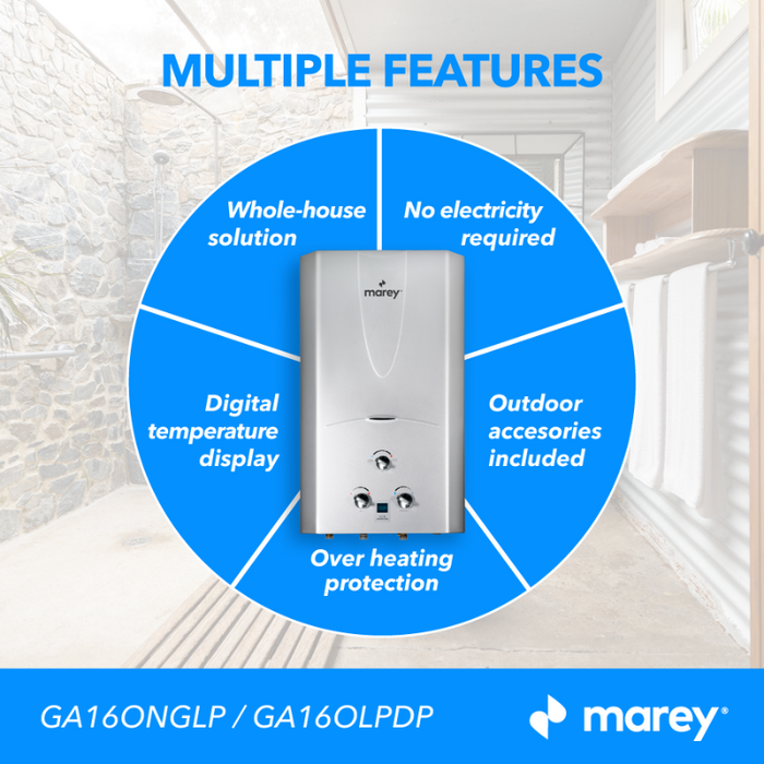 Marey 16 Liter Liquid Propane Gas Tankless Water Heater - GA16OLPDP