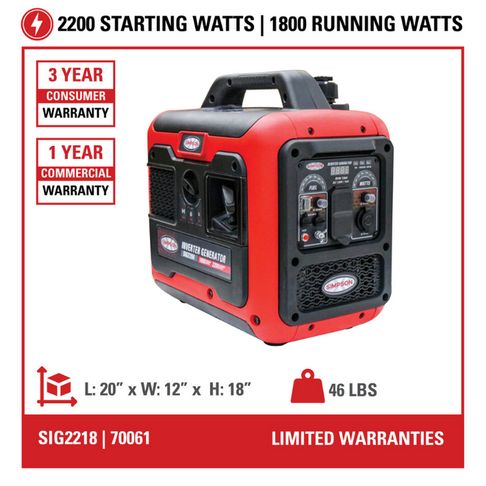 Simpson Portable 1800-Watt Inverter Generator - SIG2218